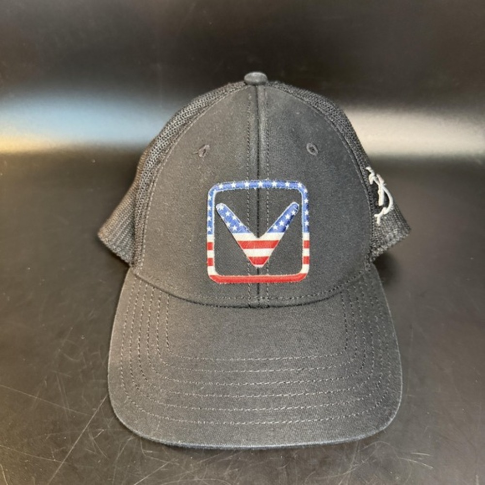 Callaway USA Flag Logo Black Cotton Blend Trucker‎ Hat Mens OSFA Snapback